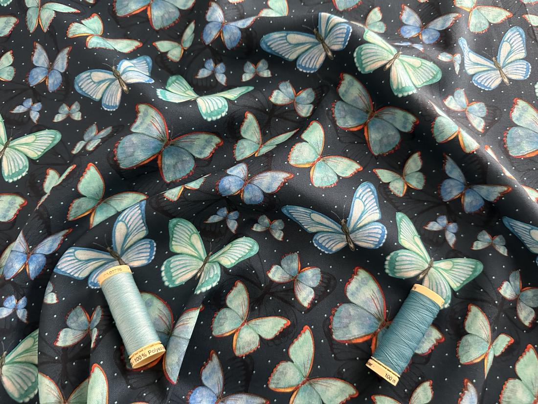 Remnant Butterflies on Teal 100% Cotton
