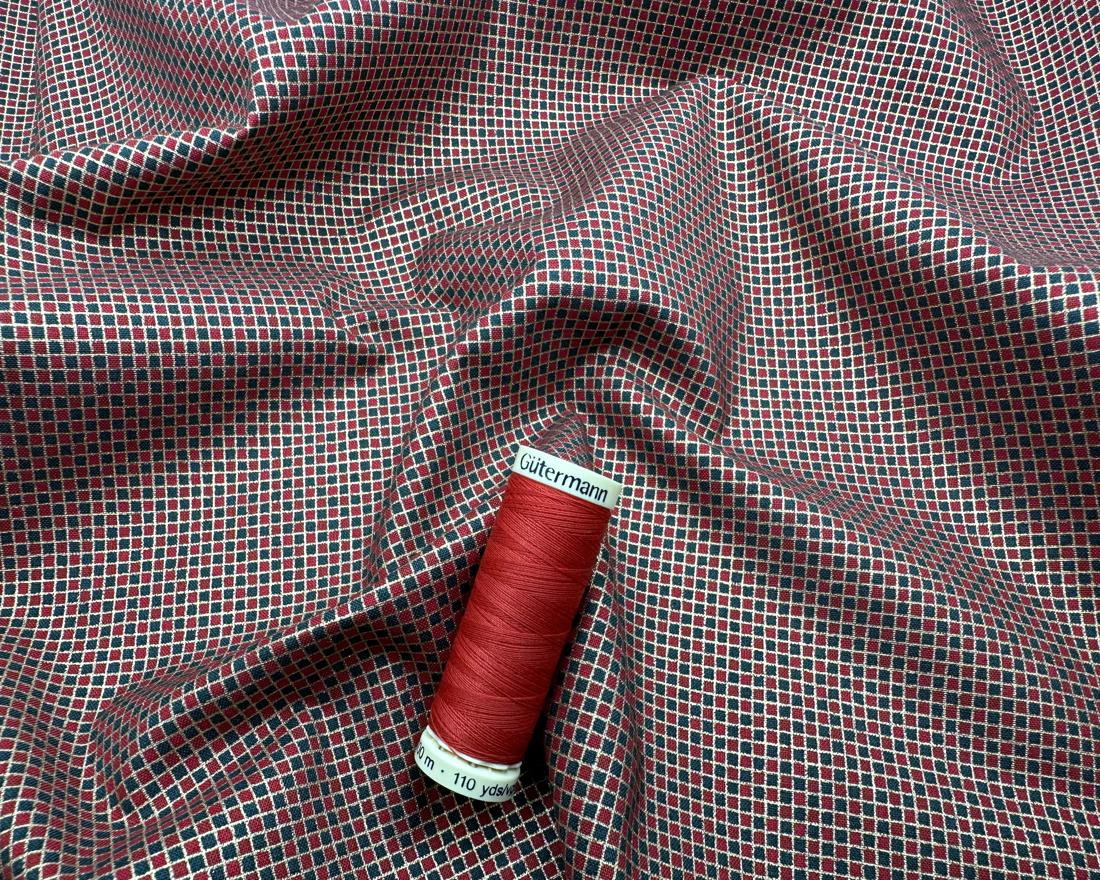 Christmas Metallic Mini Check Red 100% Cotton