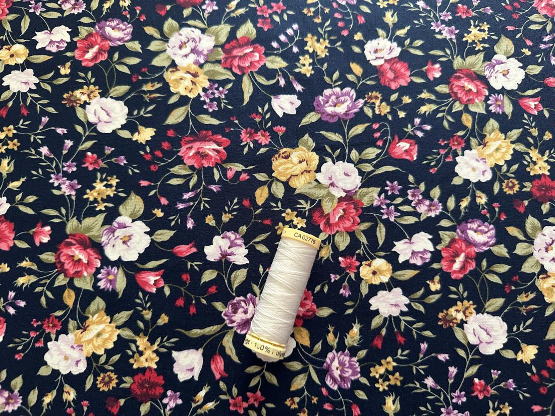 Vintage Roses Multi Colors on a Navy Background 100% Cotton