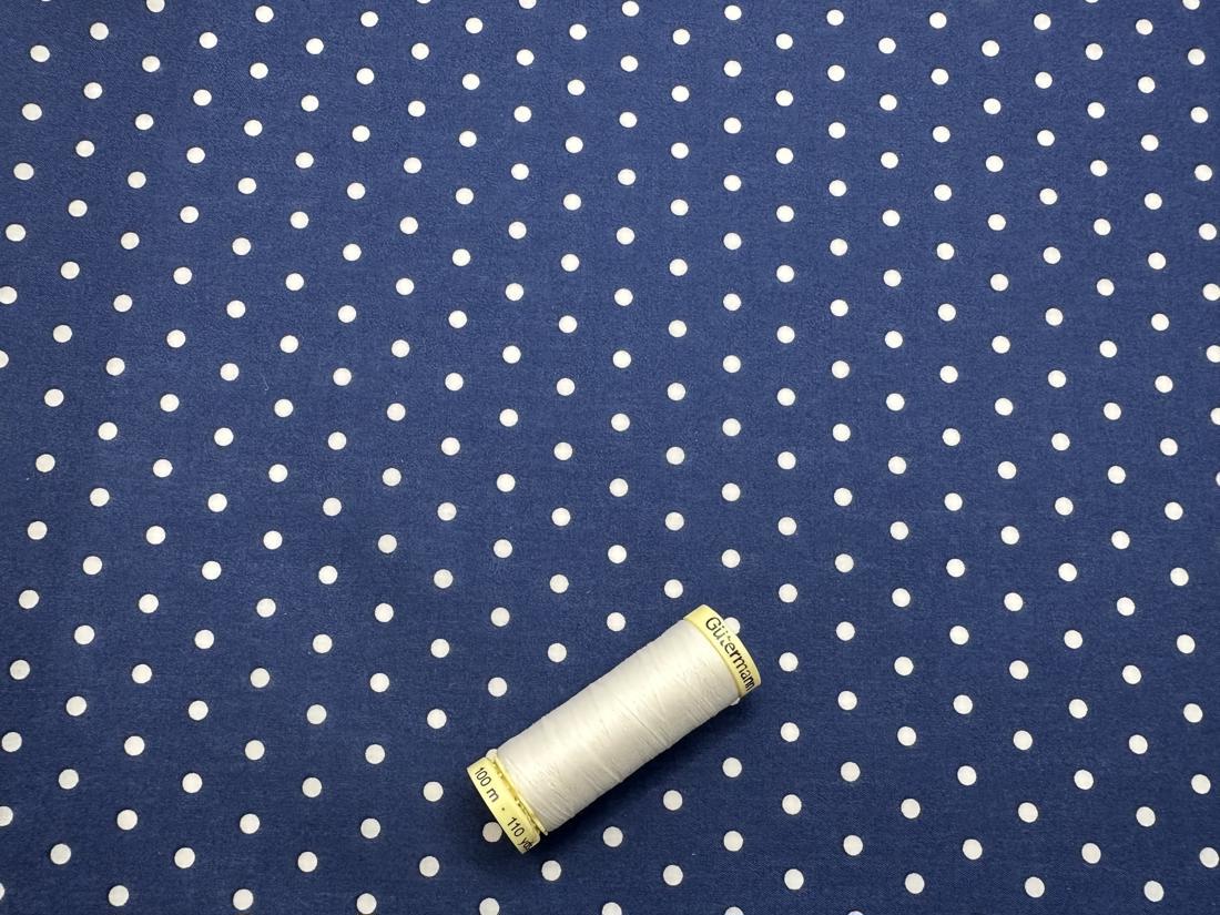 Simple White 3mm Polka Dot on a Navy Background Poly Cotton