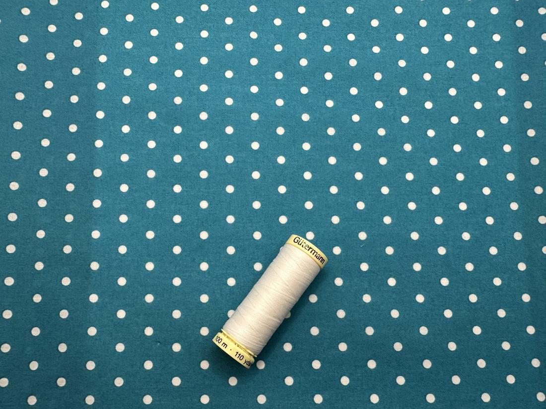 Simple White 3mm Polka Dot on a Jade Background Poly Cotton