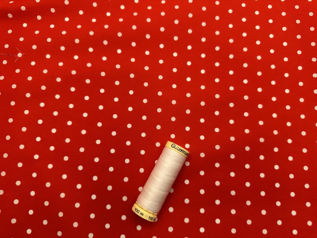 Simple White 3mm Polka Dot on a Red Background Poly Cotton