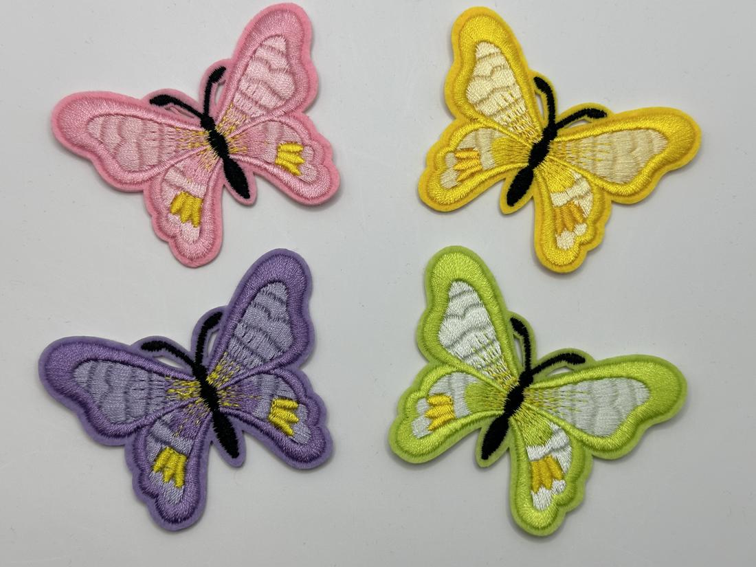 Bright Butterflies Pink Yellow Lime &amp; Lilac Iron On or Sew on Embroidered Fabric Motif