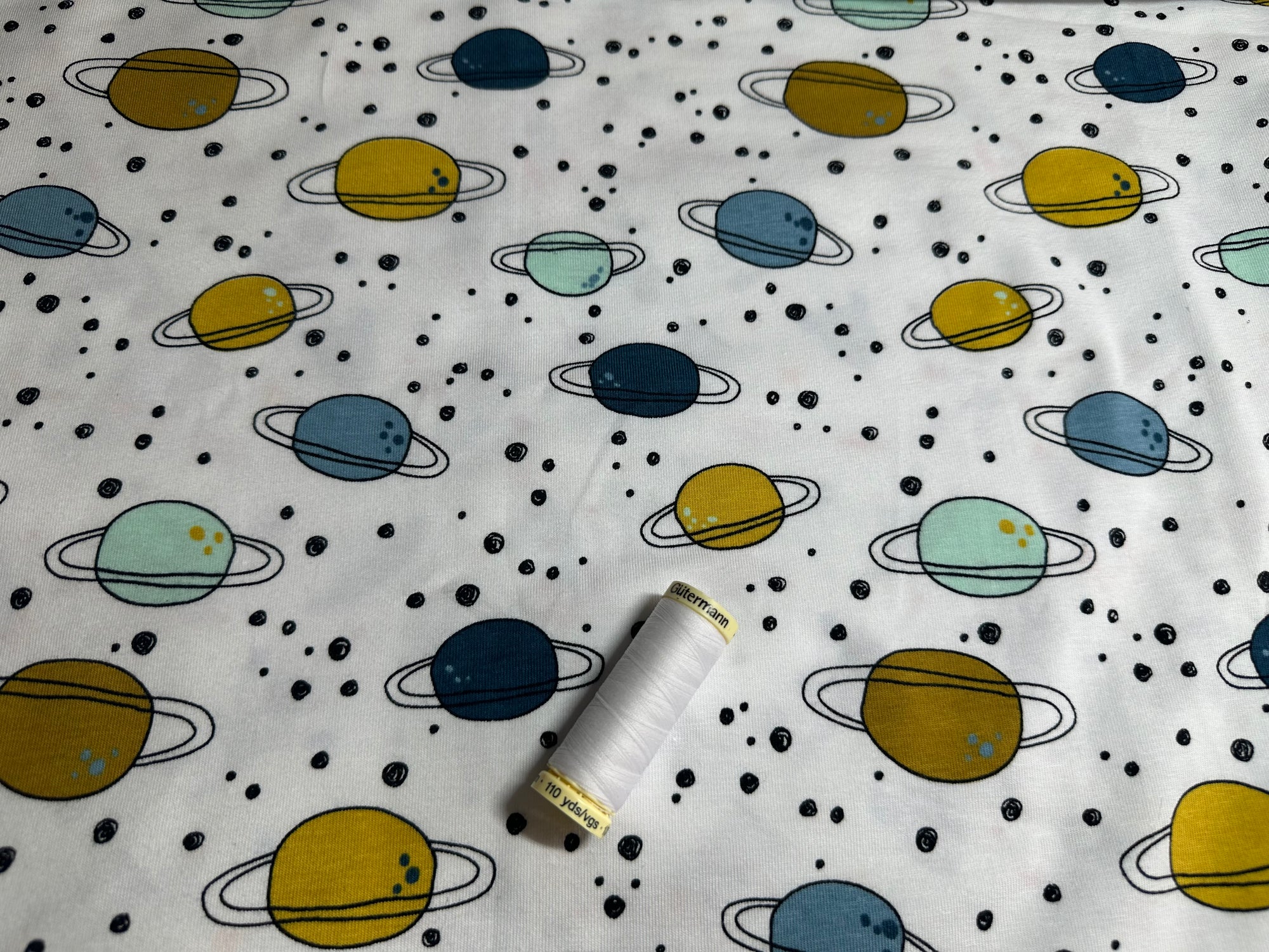 Remnant Planets & Spots Design on White Printed Jersey