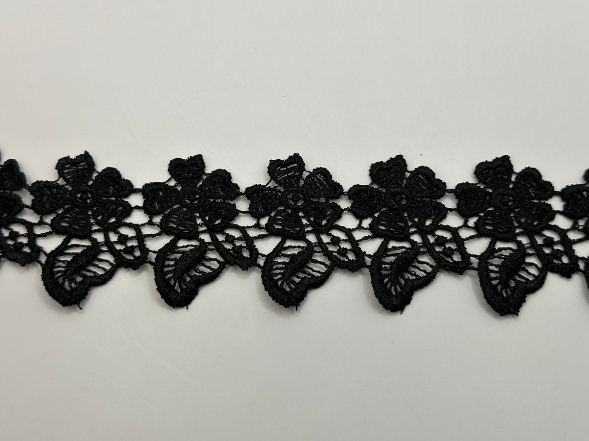 Guipure Daisy Design Black Embroidered Lace