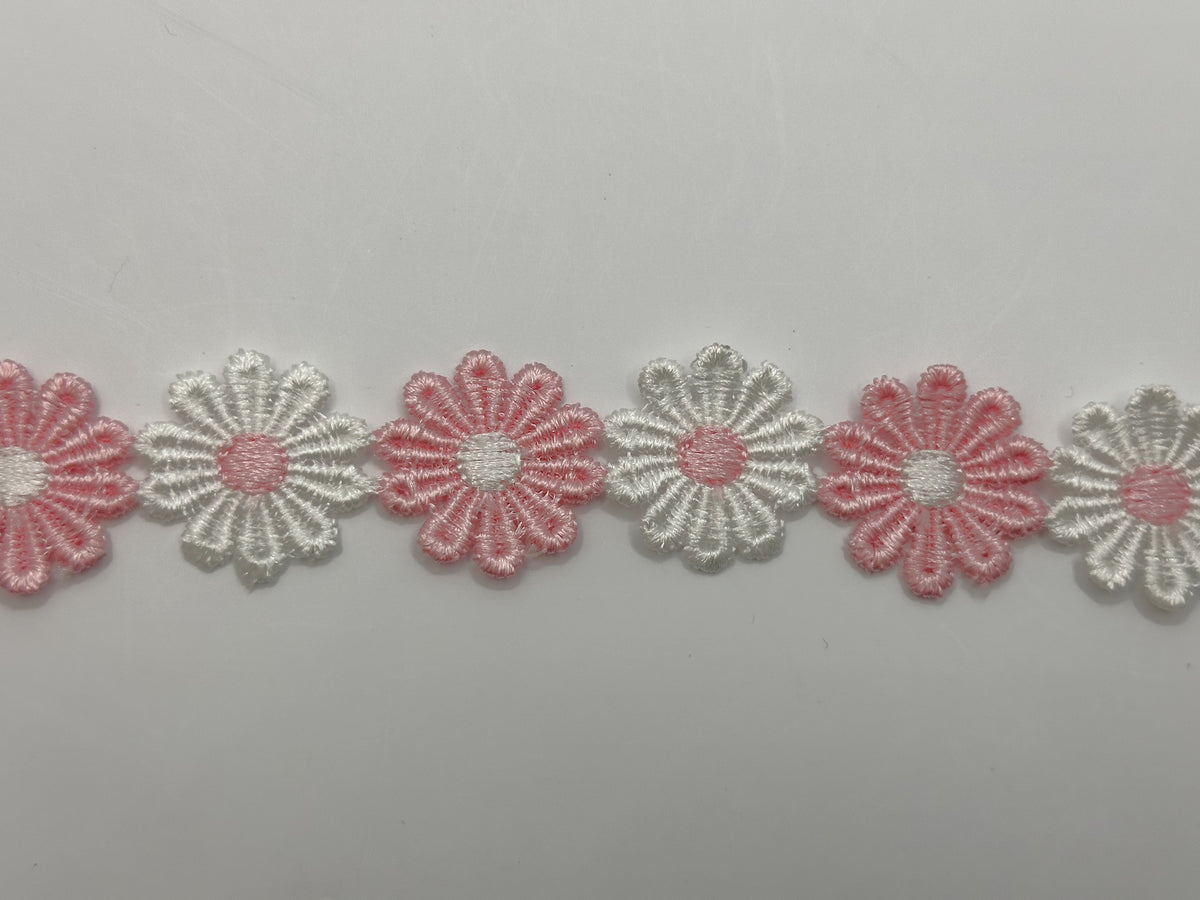 Guipure Daisy Pink &amp; White Mix Embroidered Lace