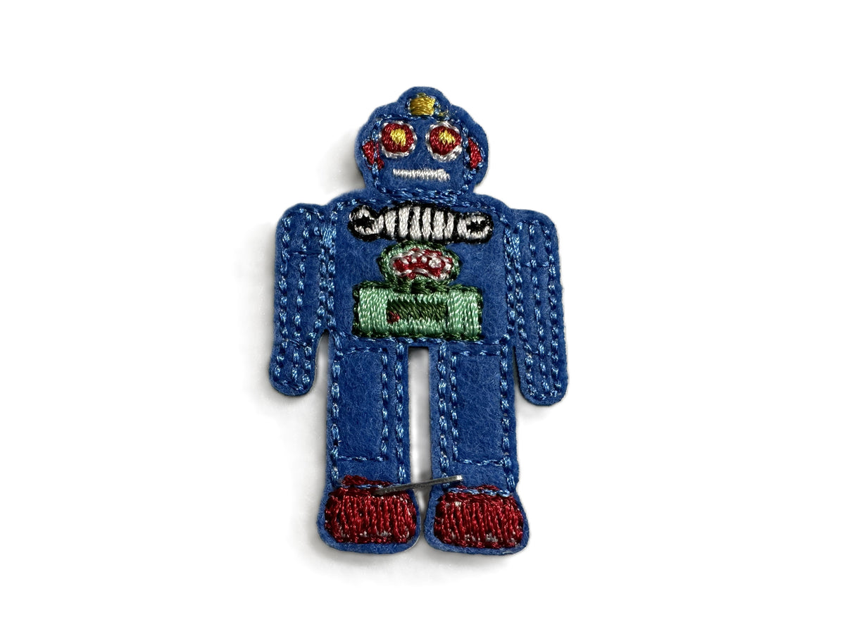 Robot Iron On or Sew on Embroidered Fabric Motif