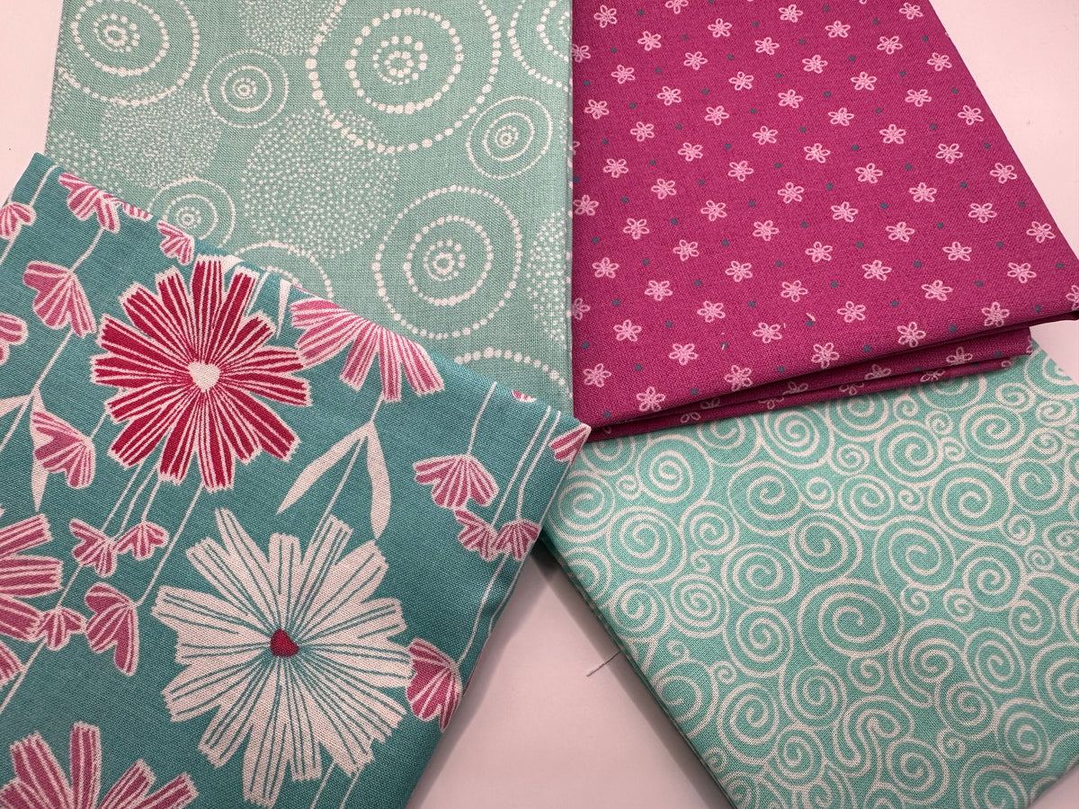 Floral Designs Scrolls &amp; Circles Pink &amp; Mint Mix Fat Quarter Bundle 100% Cotton