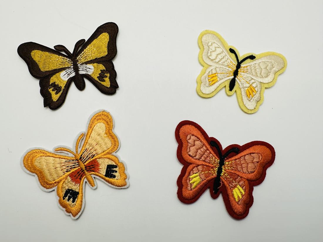 Bright Butterflies Orange Yellow Brown Iron On or Sew on Embroidered Fabric Motif
