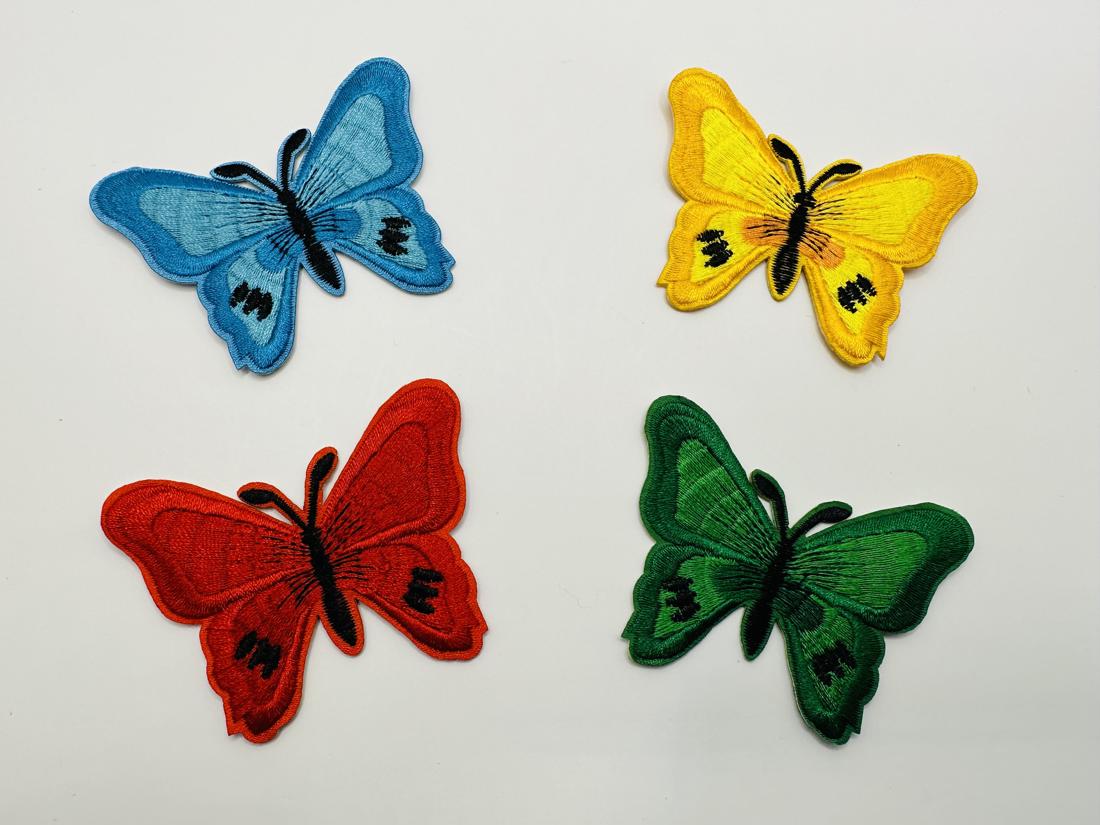 Bright Butterflies Orange Yellow Green &amp; Turquoise Iron On or Sew on Embroidered Fabric Motif