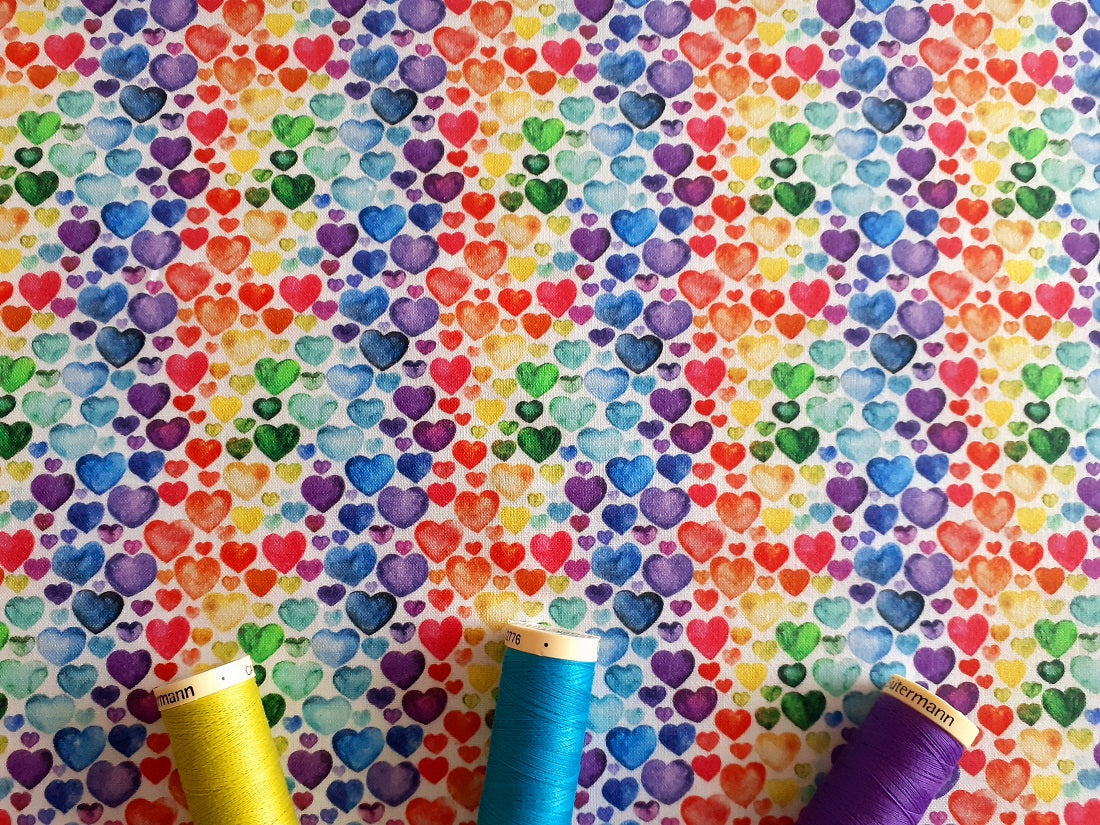 Little Hearts Bright Multi Colour Digital Print 100% Cotton