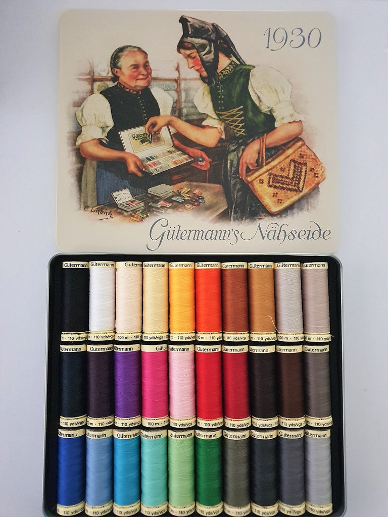 Gutermann Nostalgic Box '1930' Sew-All 30 x 100m Assorted Shades - The  Little Fabric Shop