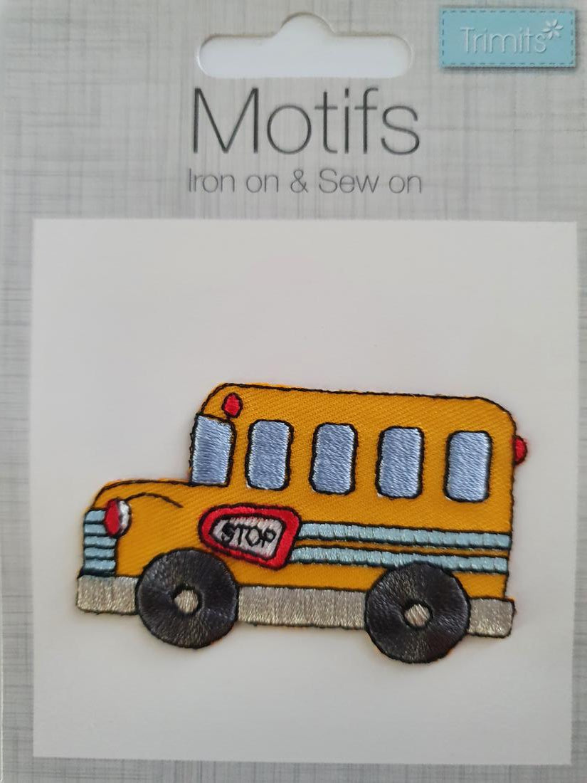 School Bus Iron On or Sew on Embroidered Fabric Motif