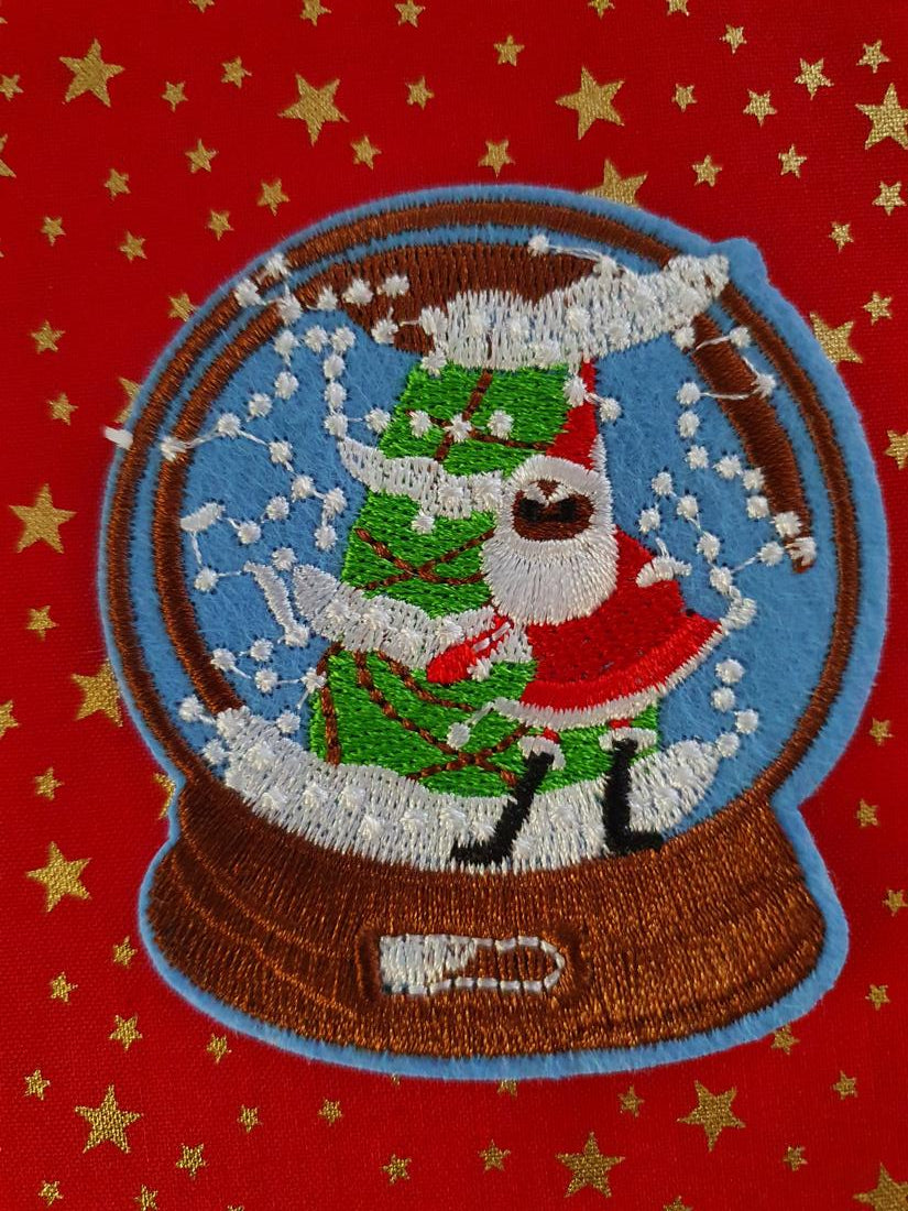 Christmas Santa Snow Scene Iron On or Sew on Embroidered Fabric Motif