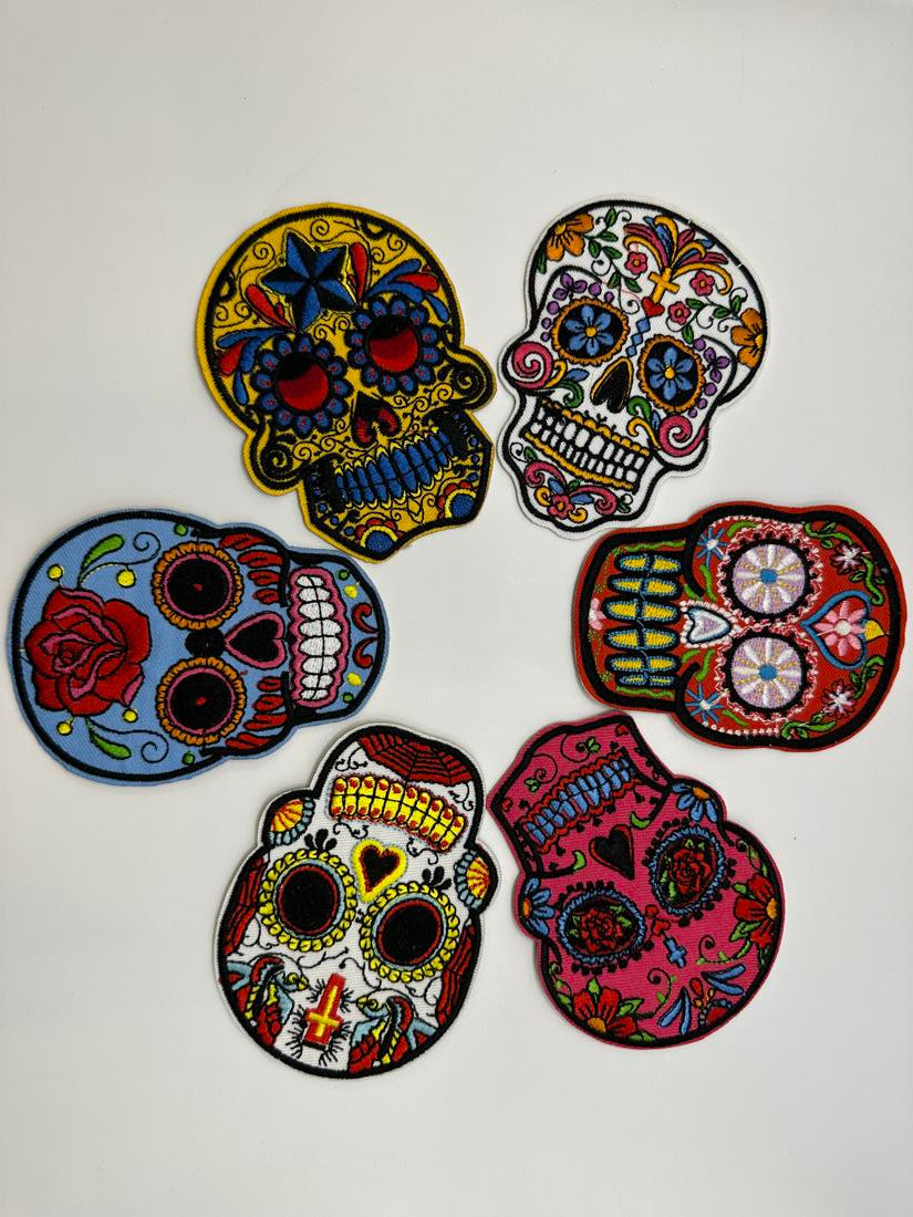Sugar Skull Mexican Hot Pink Iron On or Sew on Embroidered Fabric Motif