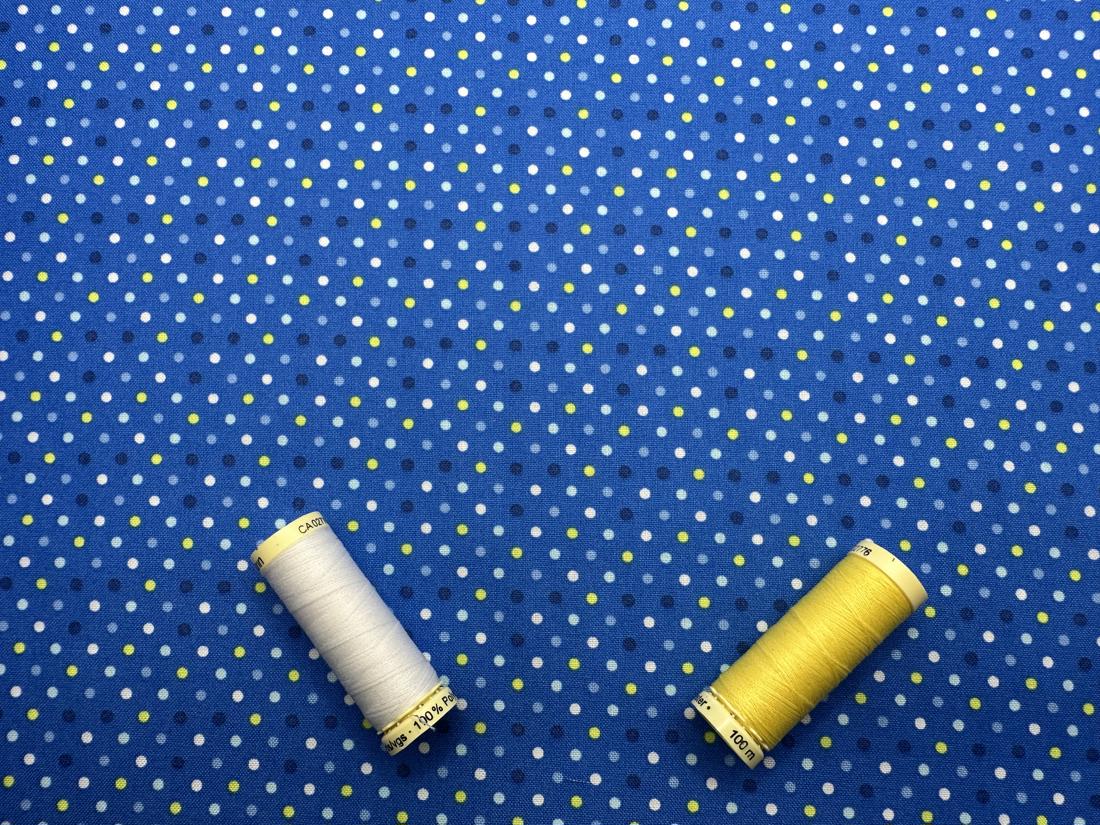 Polka Dots 2mm Multi Colors on a Electric Blue Background 100% Cotton
