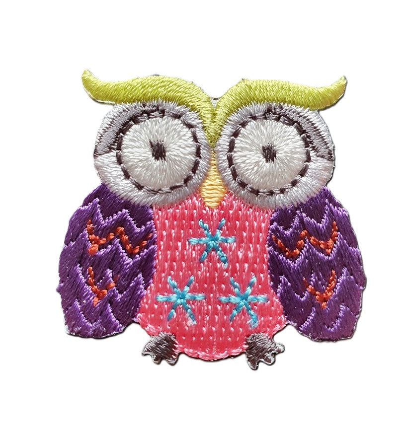 Multi Color Owl Iron On or Sew on Embroidered Fabric Motif 4cm x 4cm