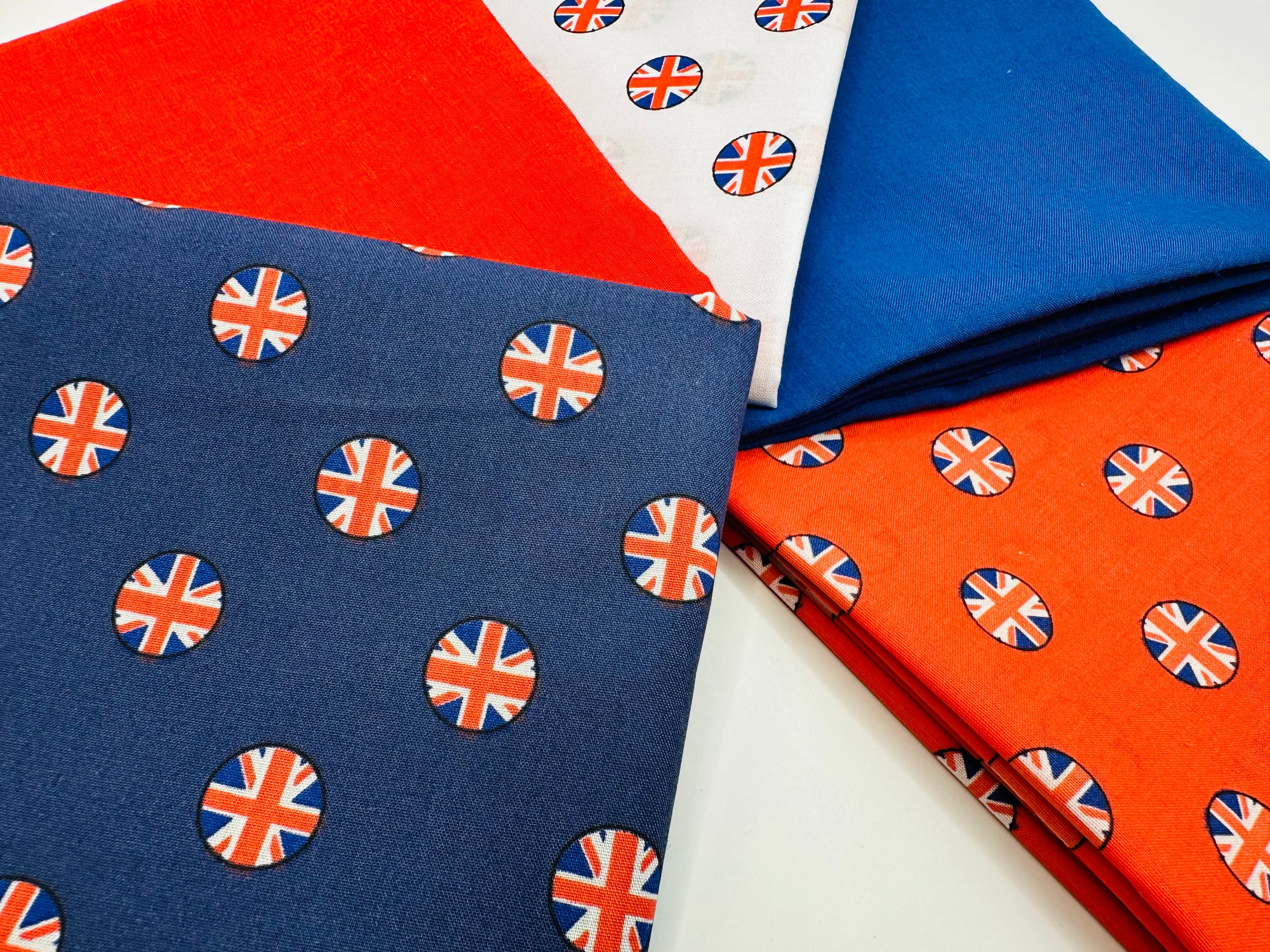 Union Jack Red White & Blue Mix Fat Quarter Bundle Poly Cotton