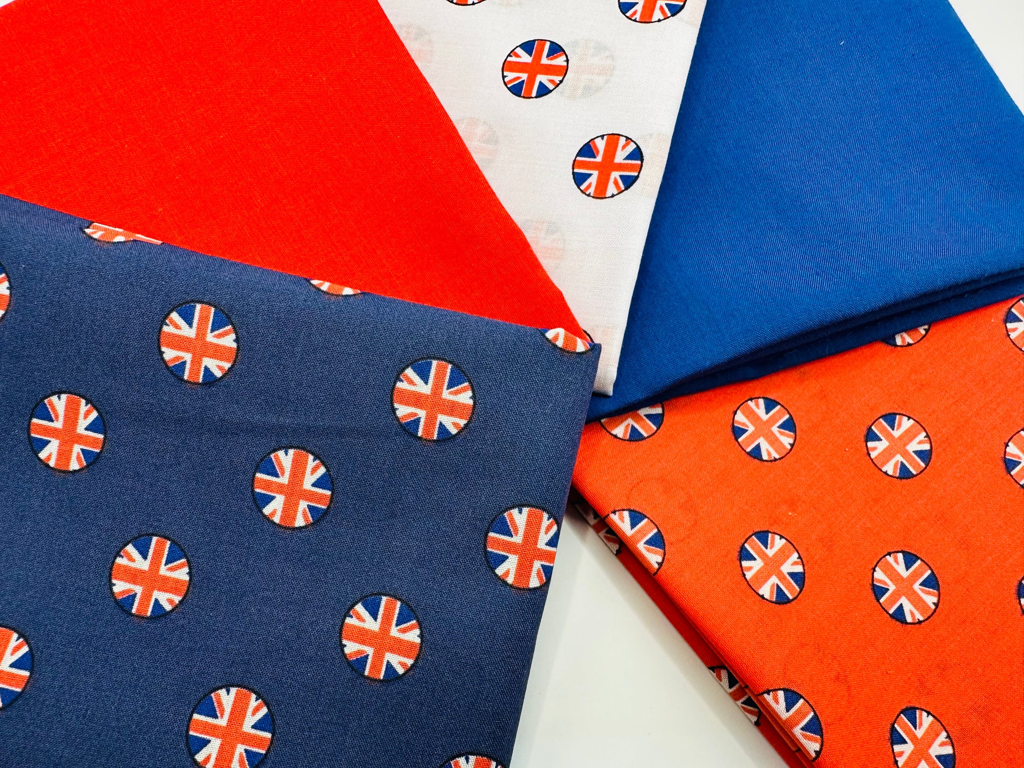 Union Jack Red White & Blue Mix Fat Quarter Bundle Poly Cotton