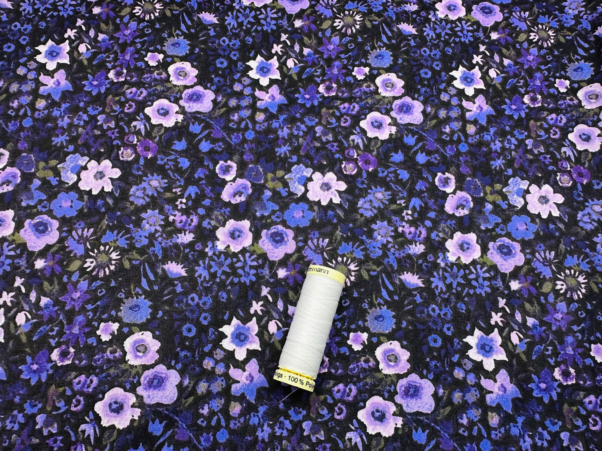 Painted Flowers Shades of Lilac & Purple 100% Cotton