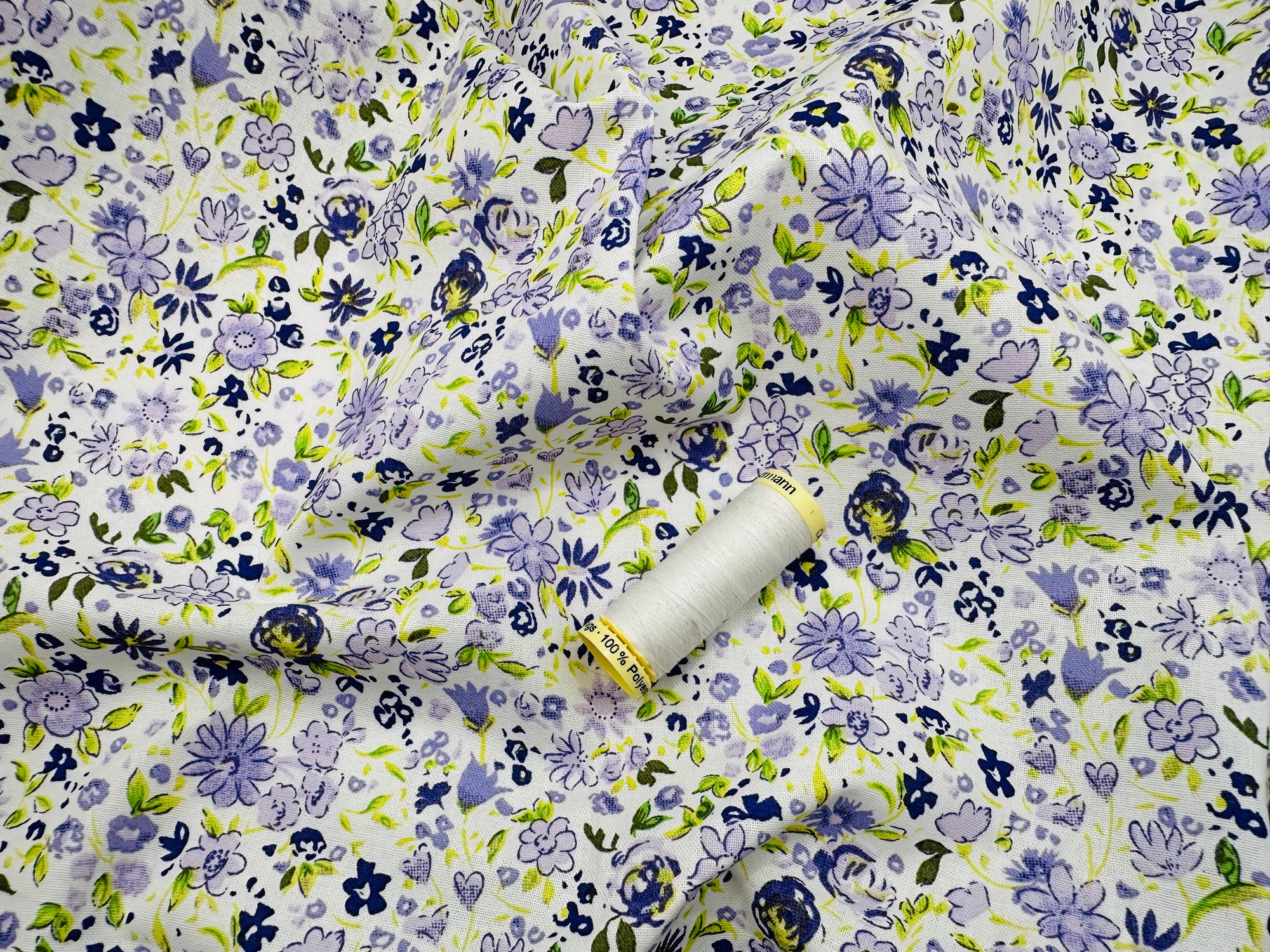 Painted Flowers Shades of Purple & Lilac 100% Cotton