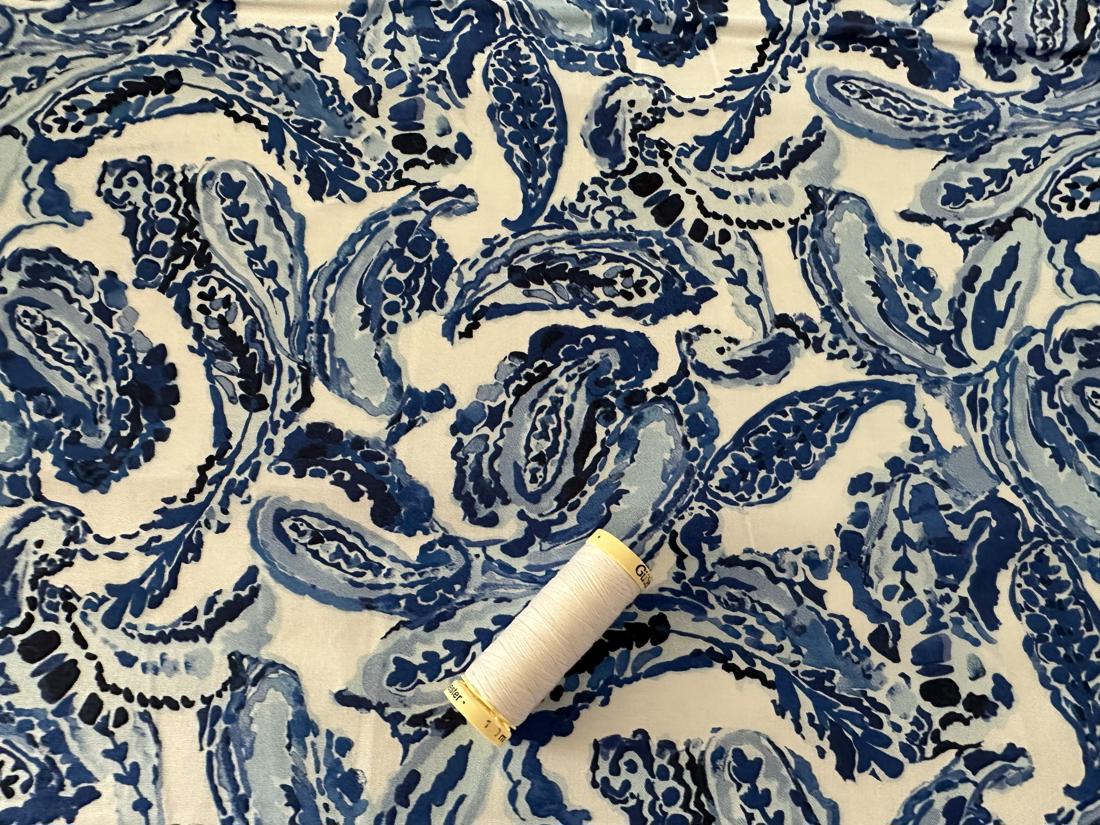 Blossoms of Blue for Quilting Treasures Watercolor Paisley on White 100% Cotton Digitally Printed