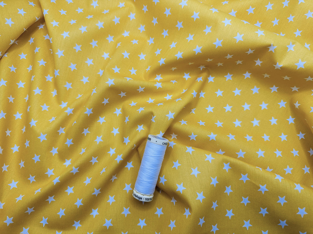 Stars 8mm White on a Bright Yellow Background 100% Cotton