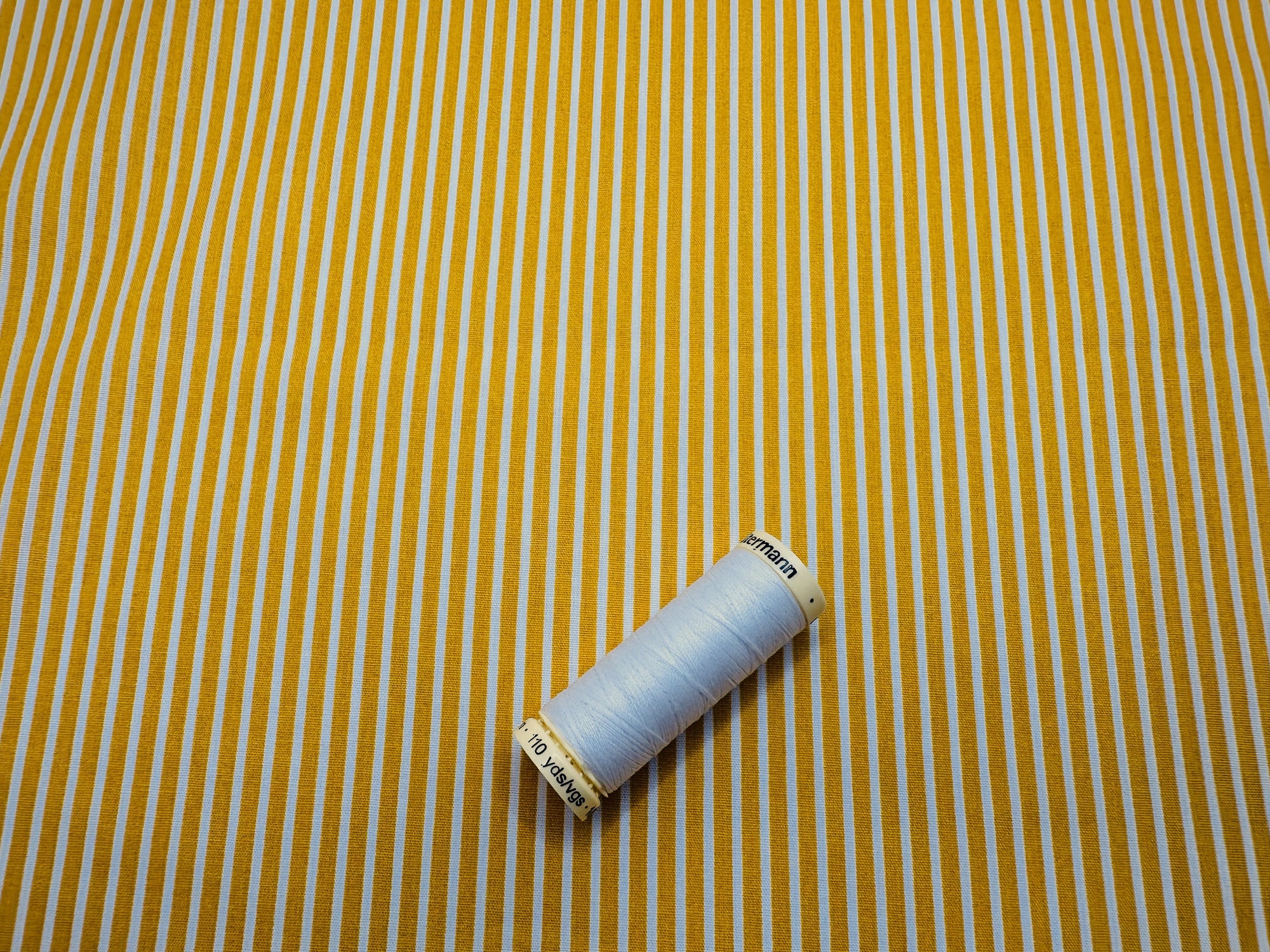 Candy Stripe 2mm White on a Yellow Background 100% Cotton