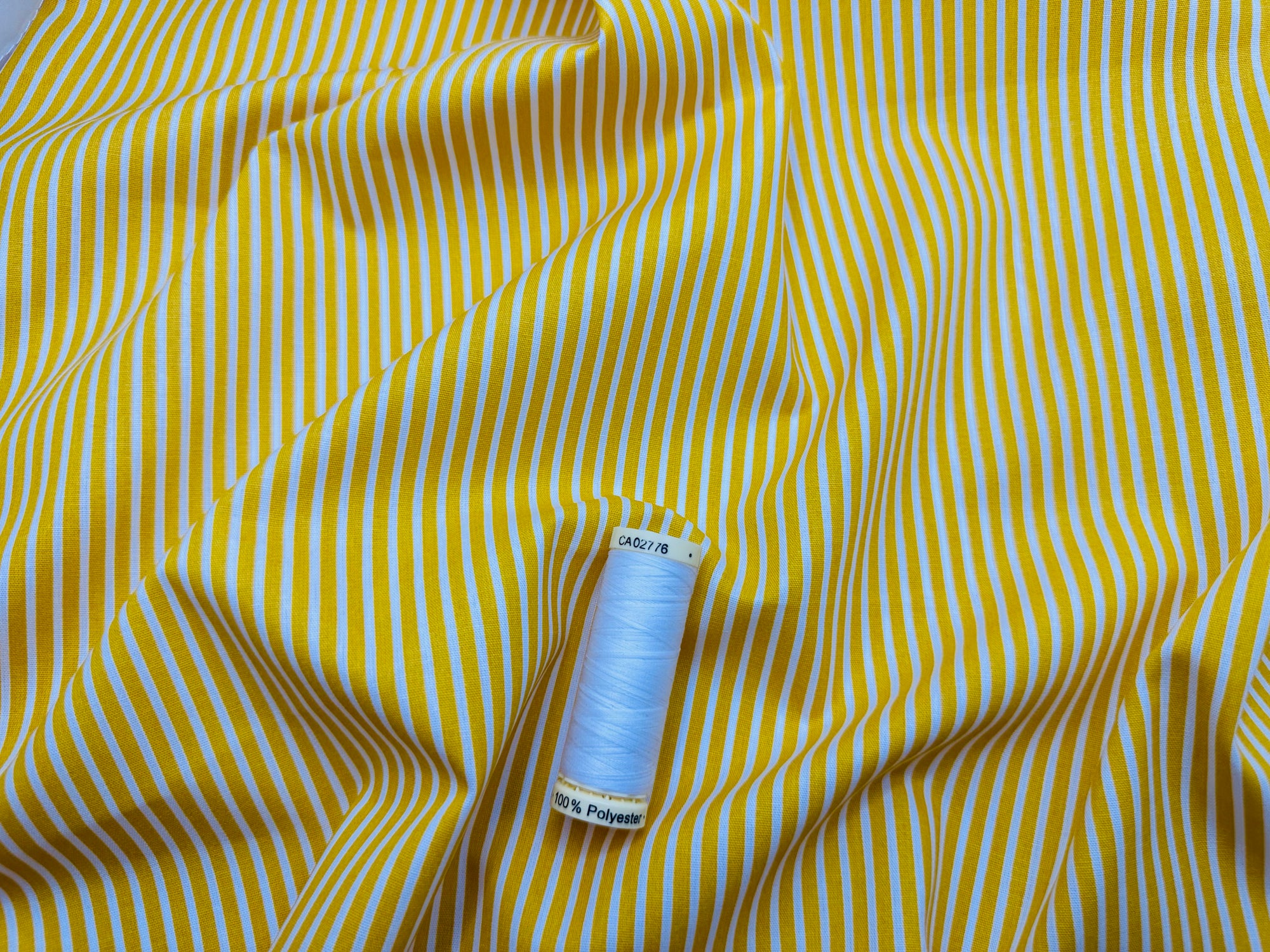 Candy Stripe 2mm White on a Yellow Background 100% Cotton