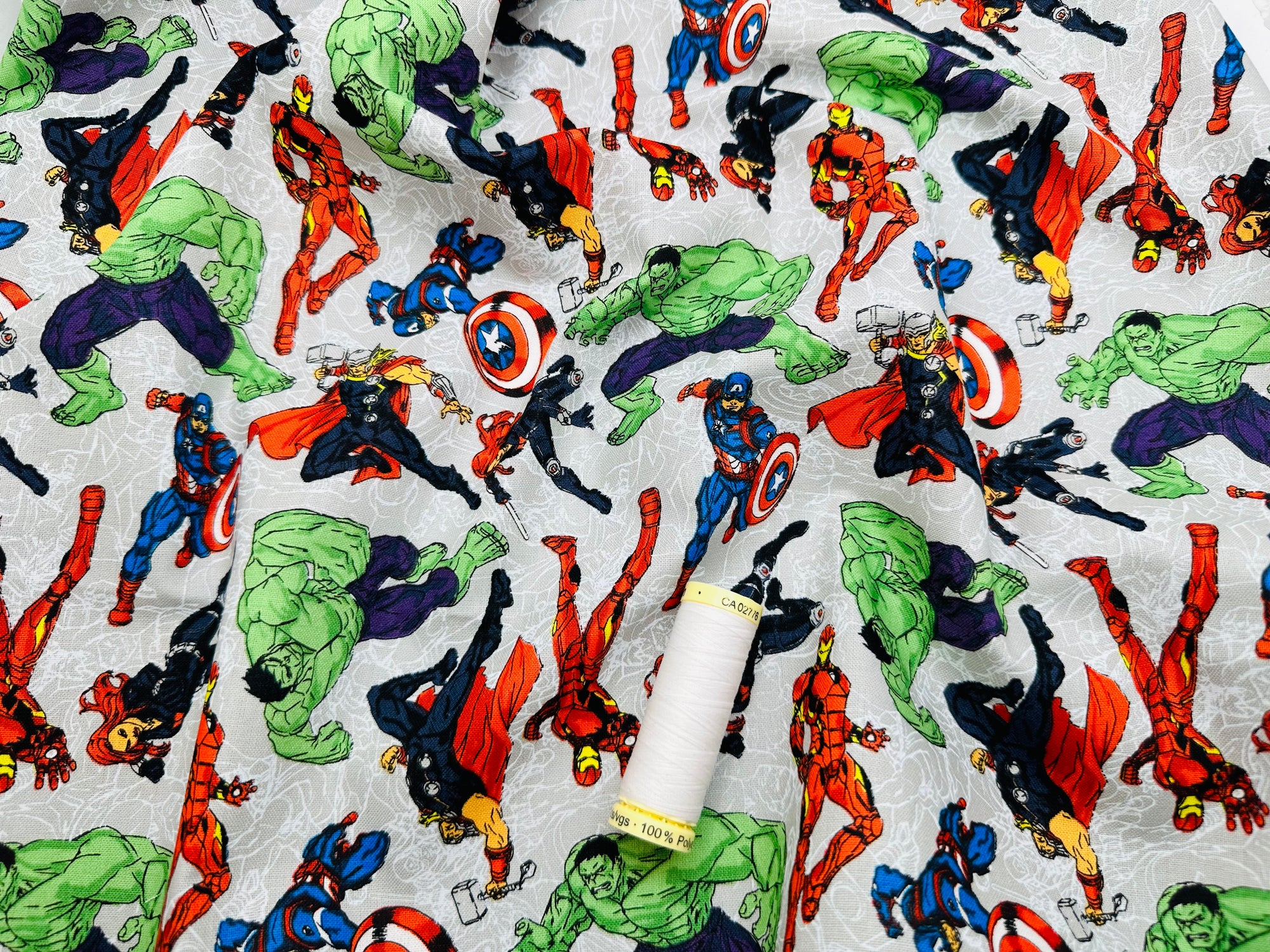 Marvel Comic Heroes on Line Art Grey - Licensed 100% Cotton