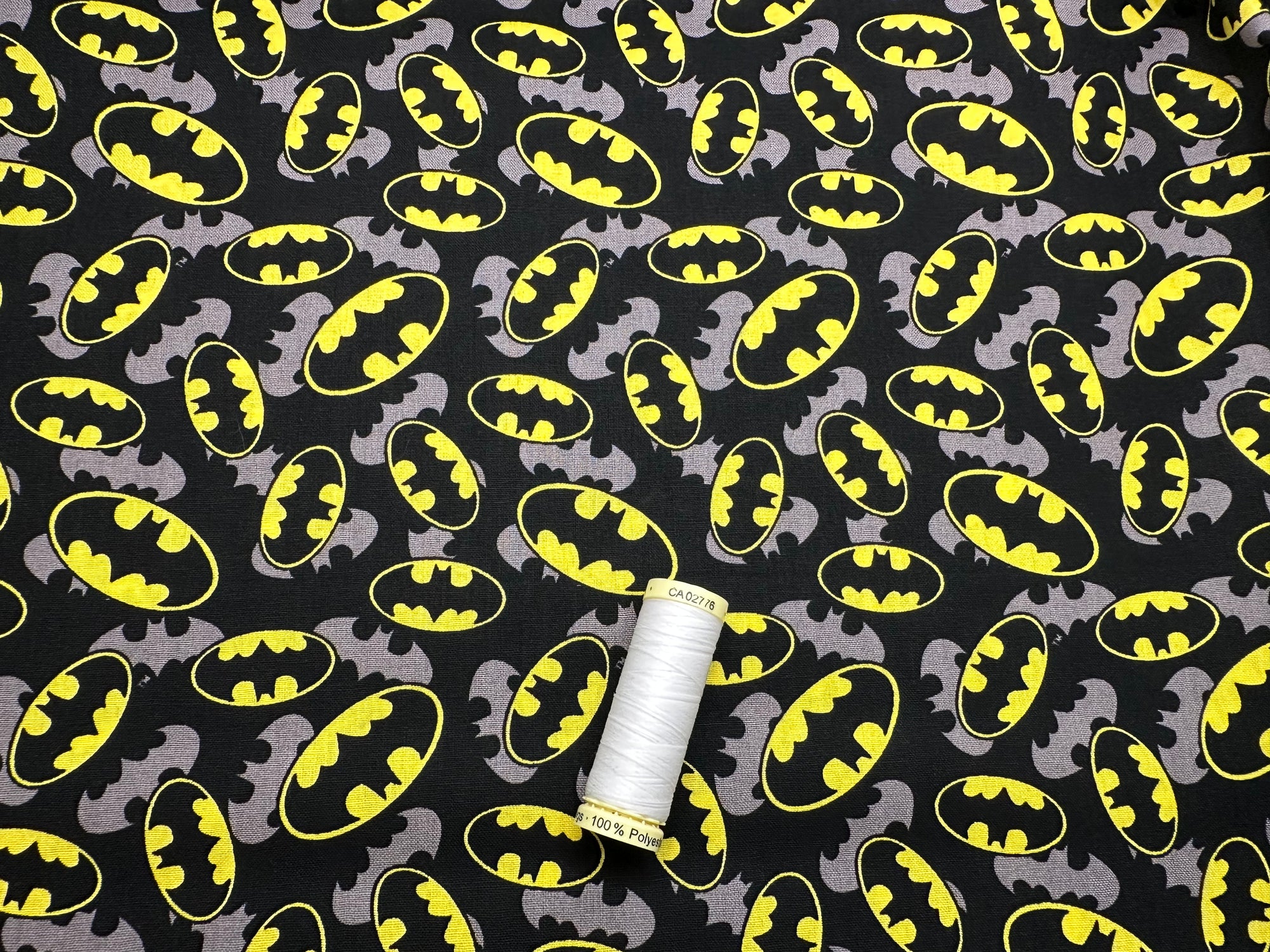 DC Comic Batman Logo Overlay on a Black Background - Licensed 100% Cotton