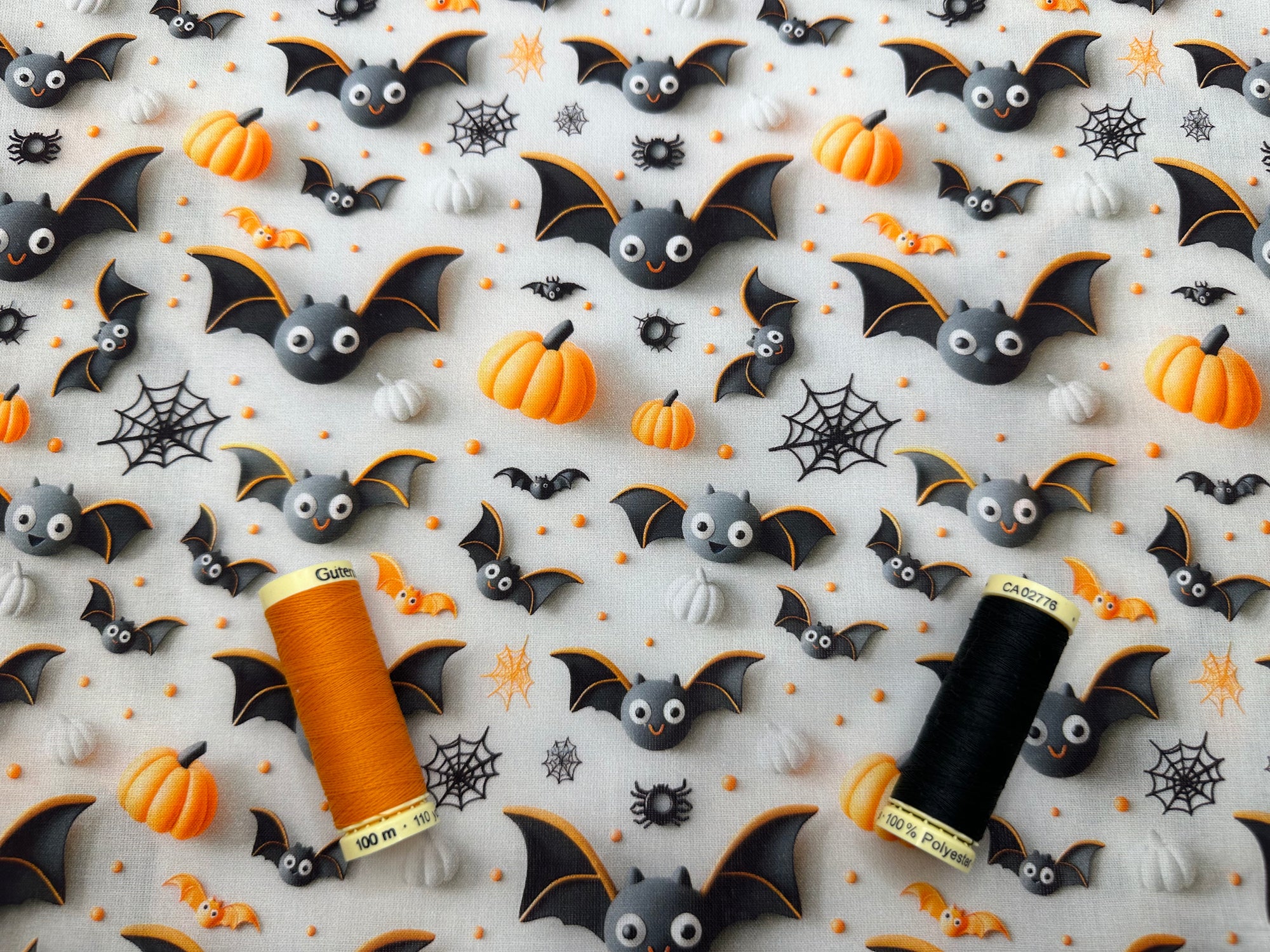 Halloween Funny Scary Bats & Pumpkins 100% Cotton 3D Effect Digital Print