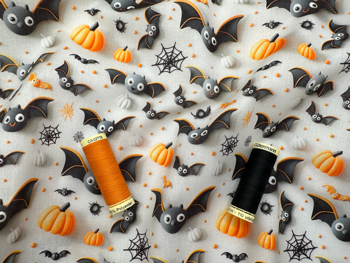 Halloween Funny Scary Bats &amp; Pumpkins 100% Cotton 3D Effect Digital Print