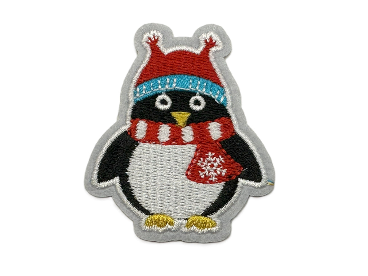 Christmas Cozy Penguin Iron On or Sew on Embroidered Fabric Motif