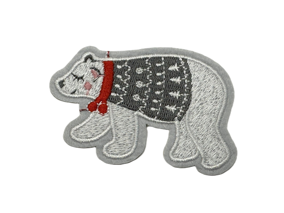 Christmas Polar Bear Iron On or Sew on Embroidered Fabric Motif