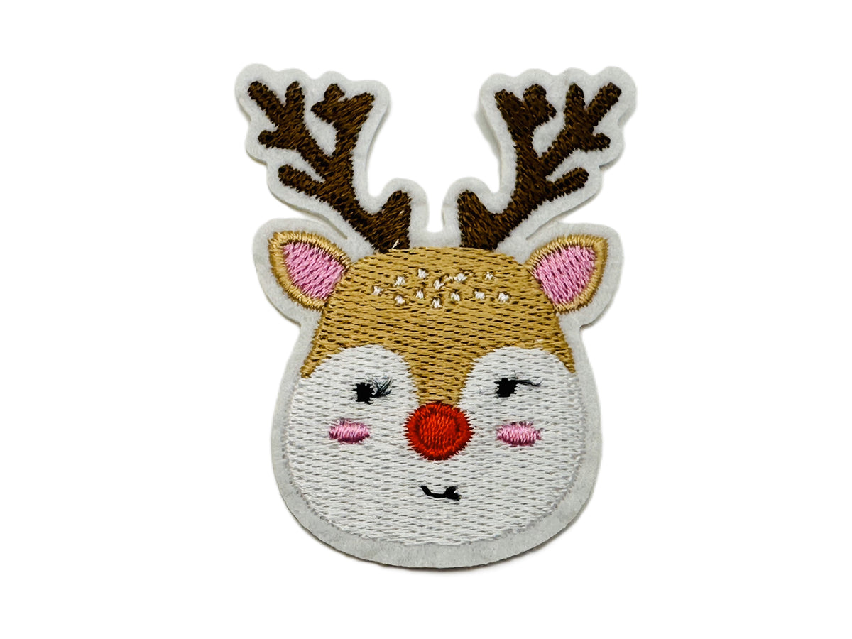 Christmas Cute Reindeer Iron On or Sew on Embroidered Fabric Motif