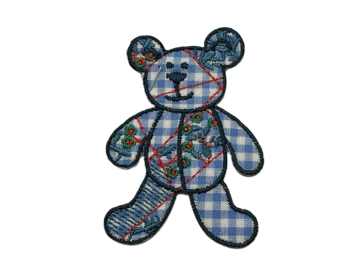 Patchwork Teddy Bear Iron On or Sew on Embroidered Fabric Motif