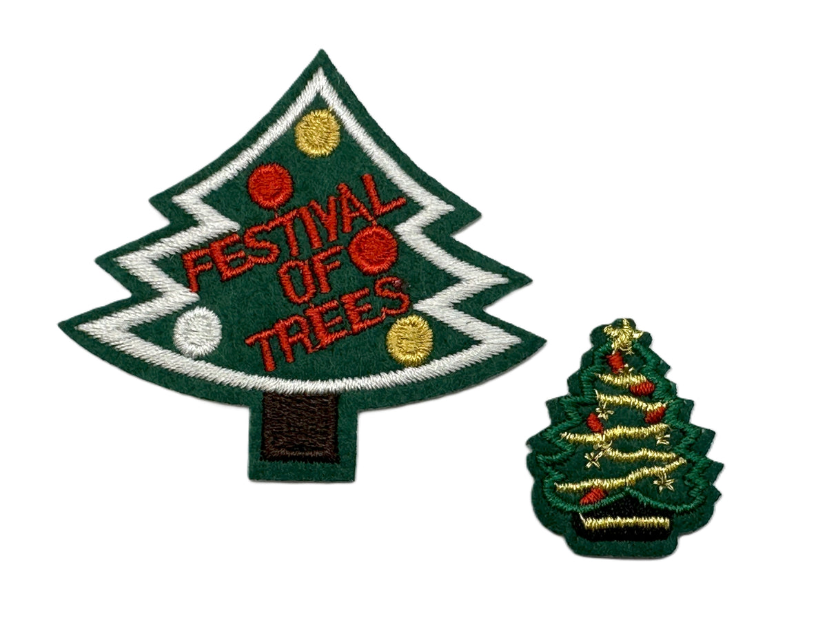 Christmas 2 Christmas Trees Iron On or Sew on Embroidered Fabric Motif