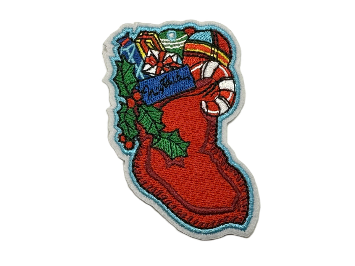 Christmas Stocking &amp; Toys Iron On or Sew on Embroidered Fabric Motif