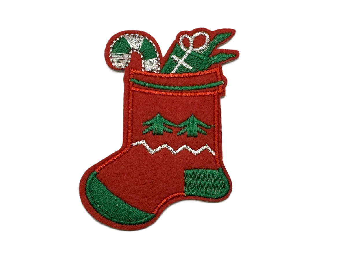 Christmas Stocking Iron On or Sew on Embroidered Fabric Motif