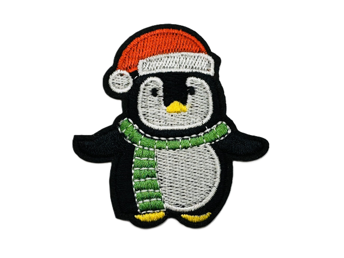 Christmas Penguin Iron On or Sew on Embroidered Fabric Motif