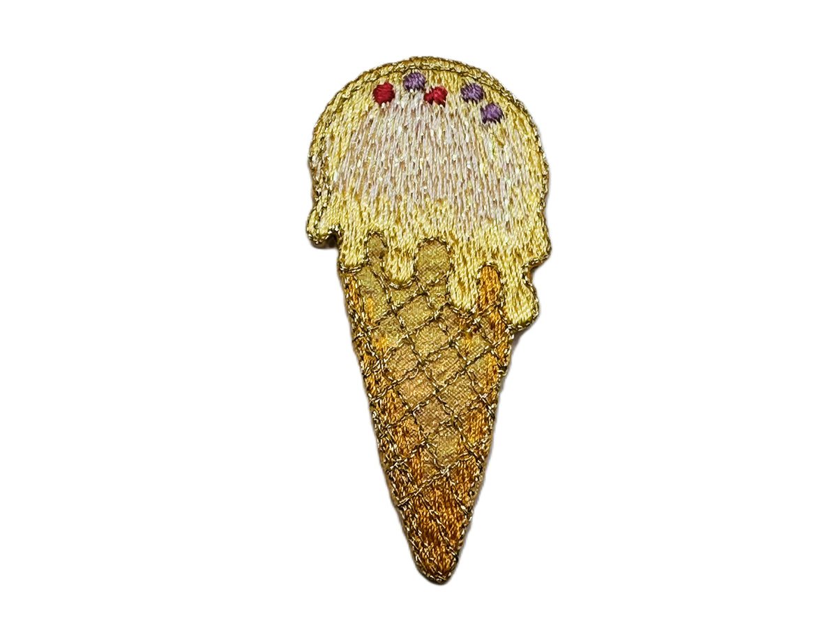 Ice Cream Cone Iron On or Sew on Embroidered Fabric Motif