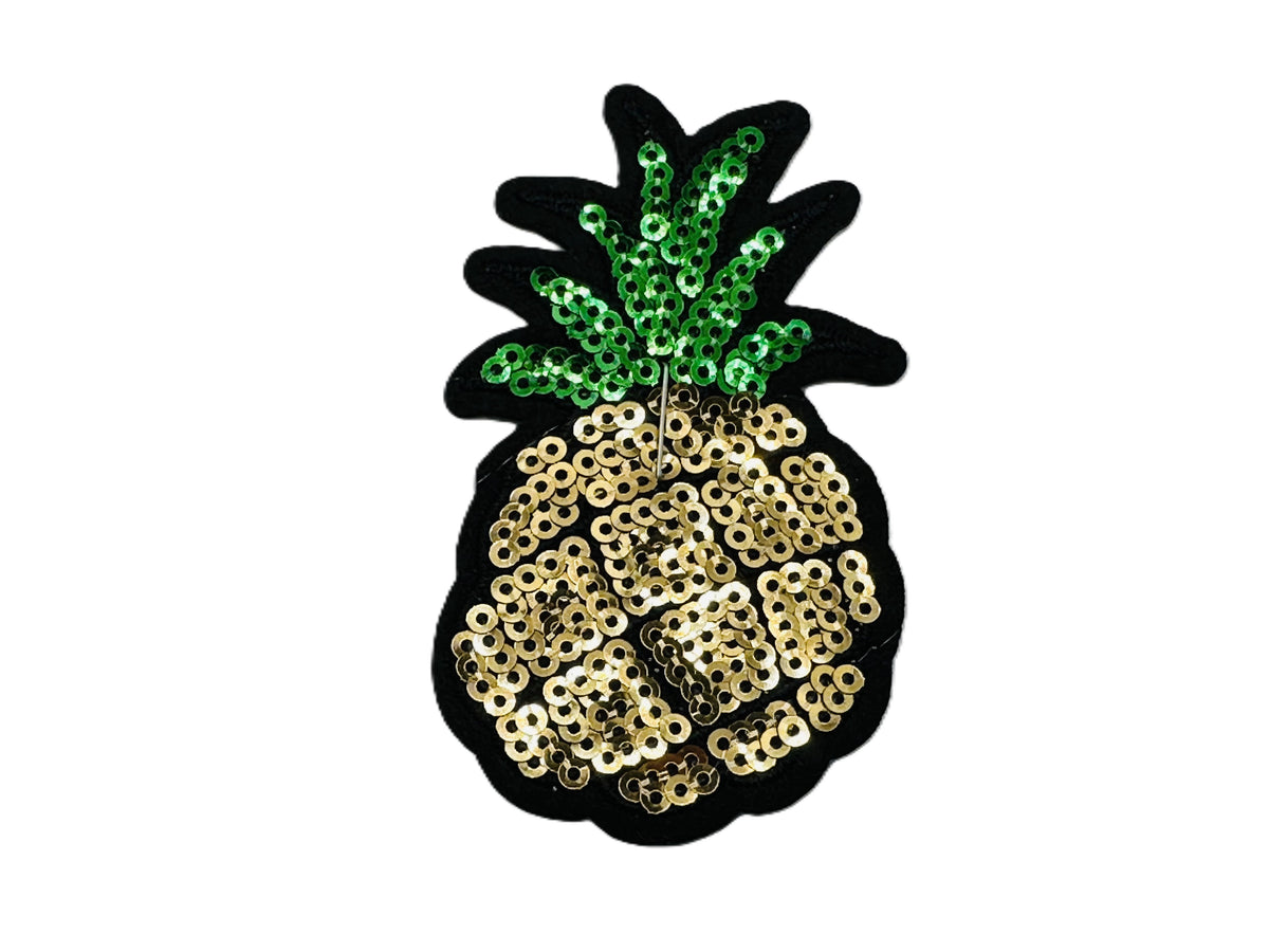 Sequin Pineapple Iron On or Sew on Embroidered Fabric Motif 8.5cm x 5cm