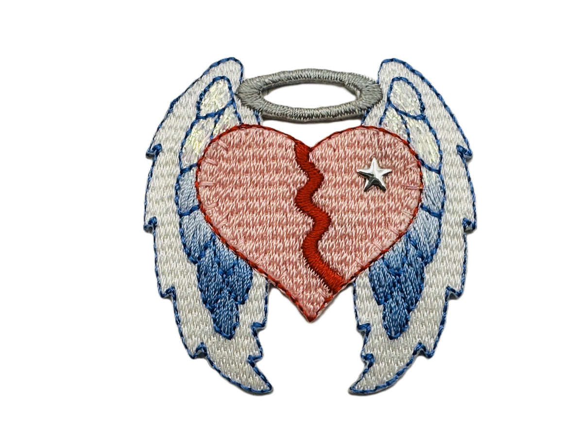 Heart with Wings Iron On or Sew on Embroidered Fabric Motif