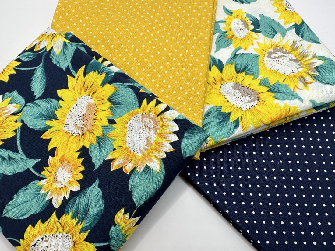 Sunflowers &amp; Pin Spots Fat Quarter Bundle 100% Cotton