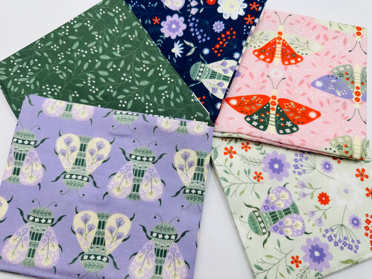 Flutter &amp; Folk Beetle &amp; Butterfly Mix Fat Quarter Bundle 100% Cotton