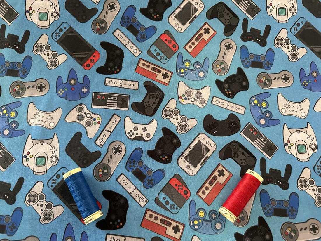 Xbox Playstation & Nintendo Controllers on a Blue Background Digital Print 100% Cotton
