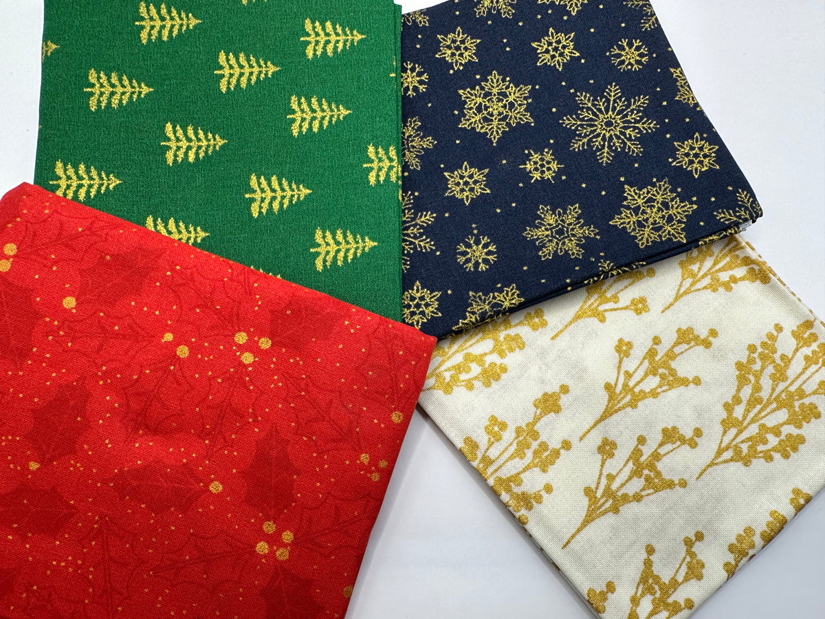 Christmas Metallic Mix Fat Quarter Bundle 100% Cotton