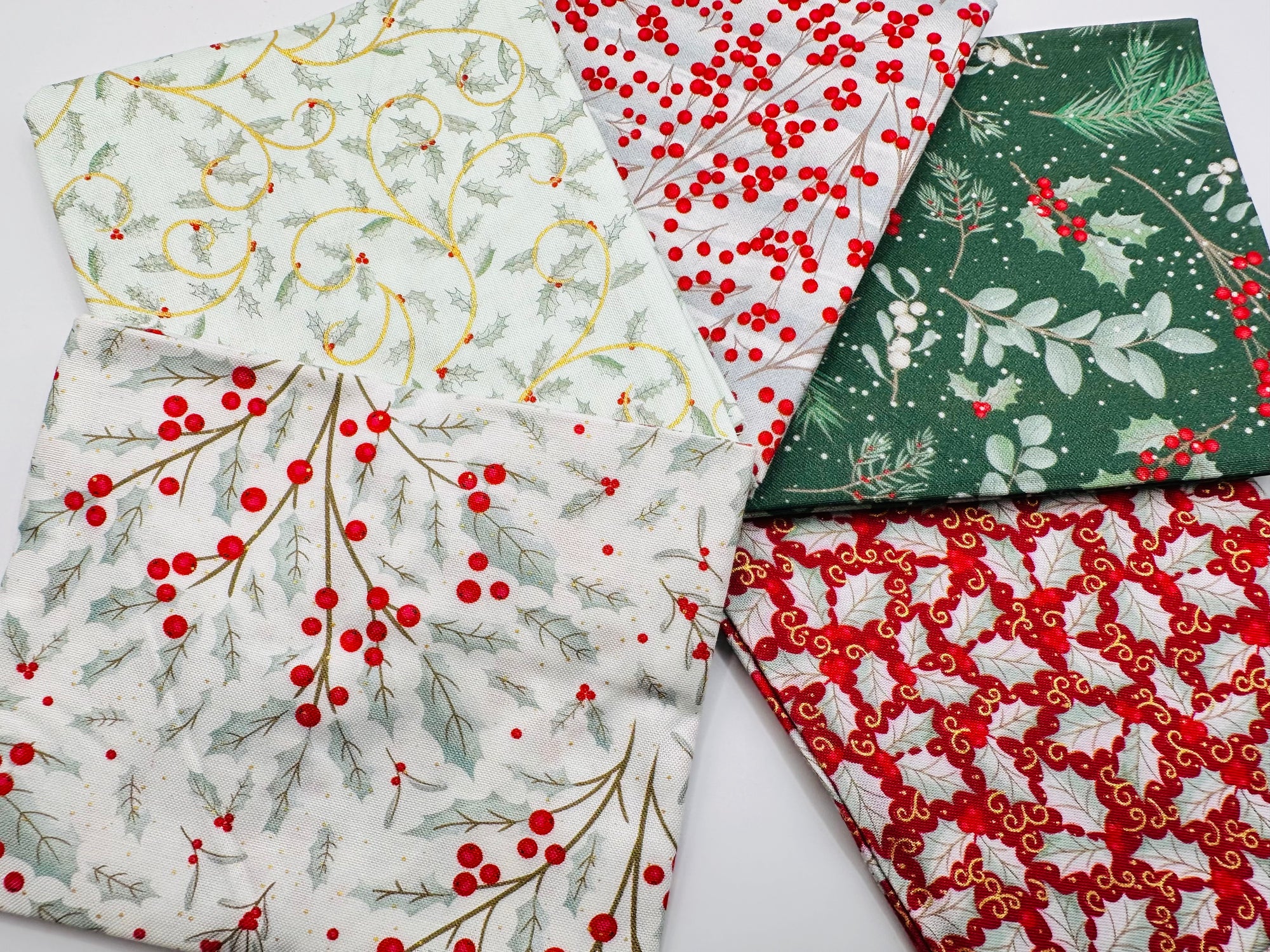 Christmas Scandi Holly Fat Quarter Bundle 100% Cotton