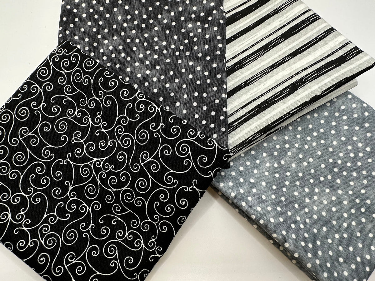 Black Grey &amp; White Mix Fat Quarter Bundle 100% Cotton